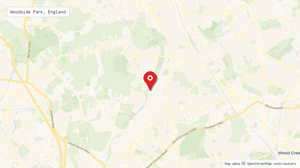 Street map of Woodside Park, England with location pin