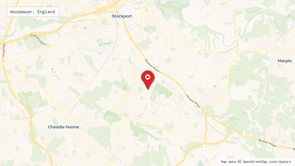 Street map of Woodsmoor, England with location pin