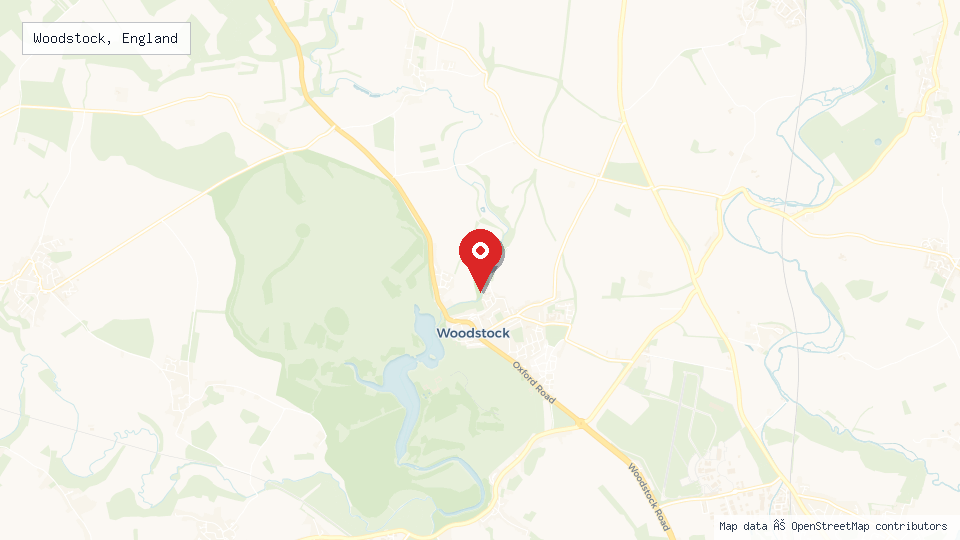 Street map of Woodstock, England with location pin