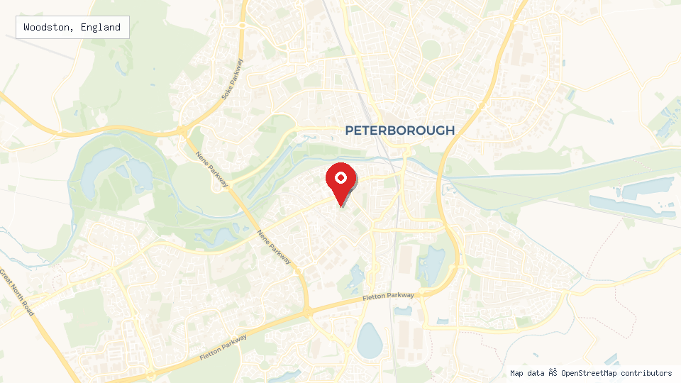 Street map of Woodston, England with location pin