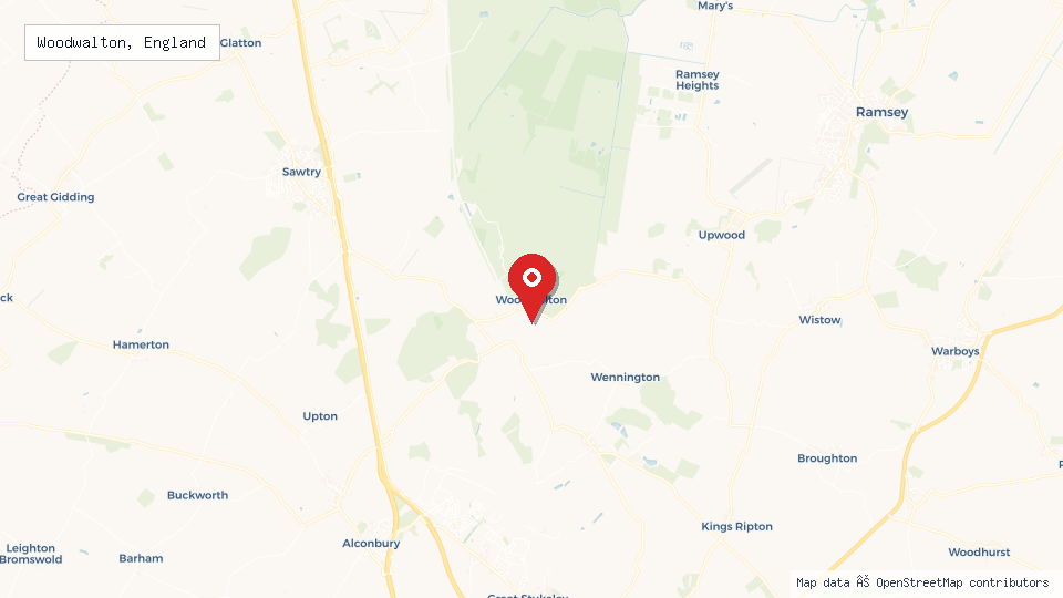 Street map of Woodwalton, England with location pin