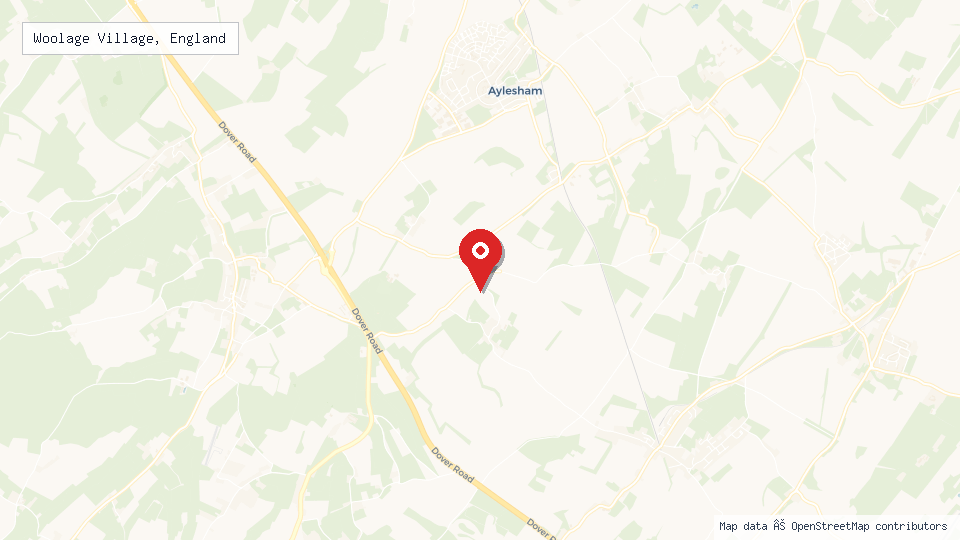Street map of Woolage Village, England with location pin