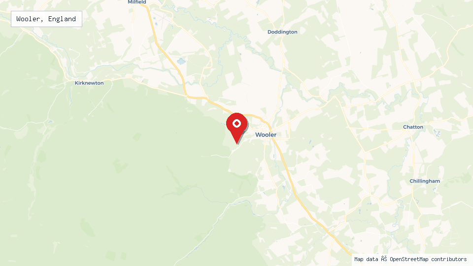 Street map of Wooler, England with location pin