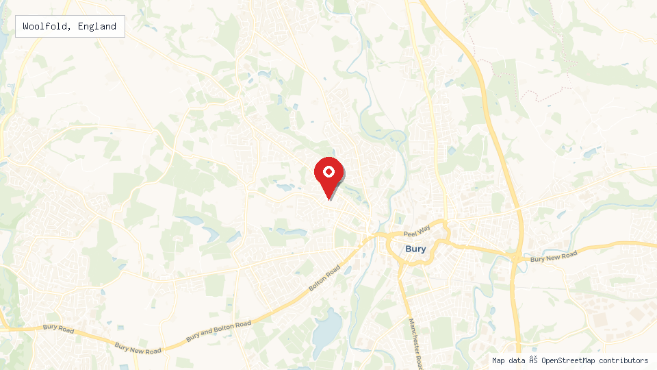 Street map of Woolfold, England with location pin
