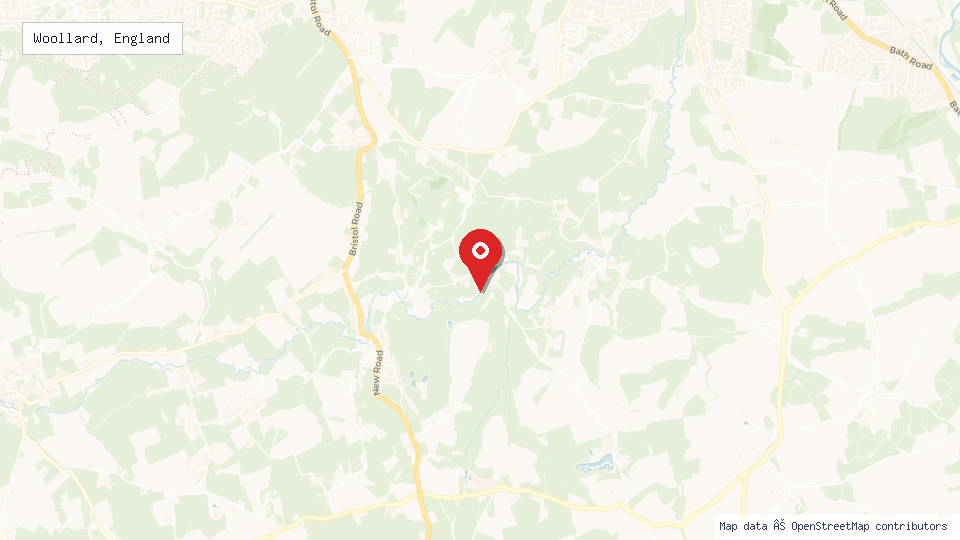 Street map of Woollard, England with location pin
