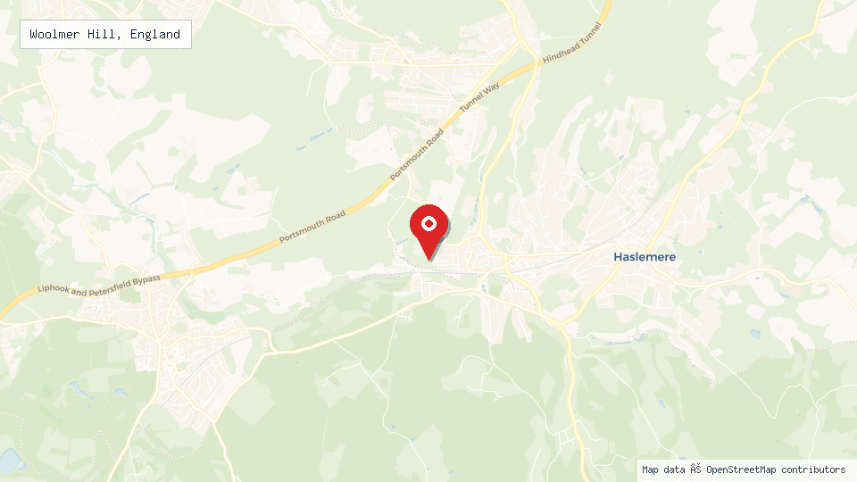 Street map of Woolmer Hill, England with location pin