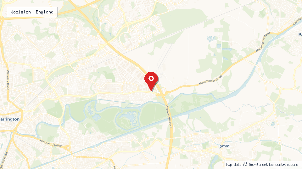 Street map of Woolston, England with location pin