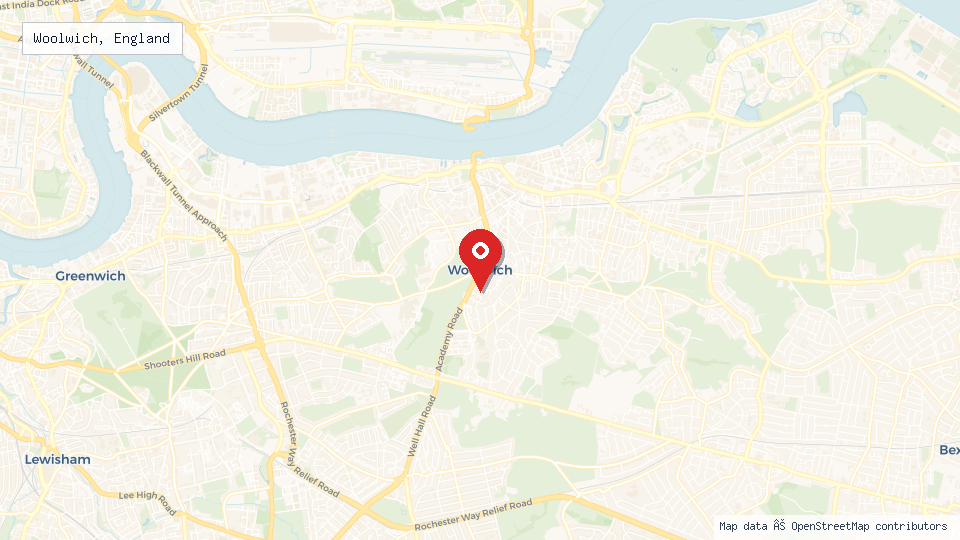 Street map of Woolwich, England with location pin