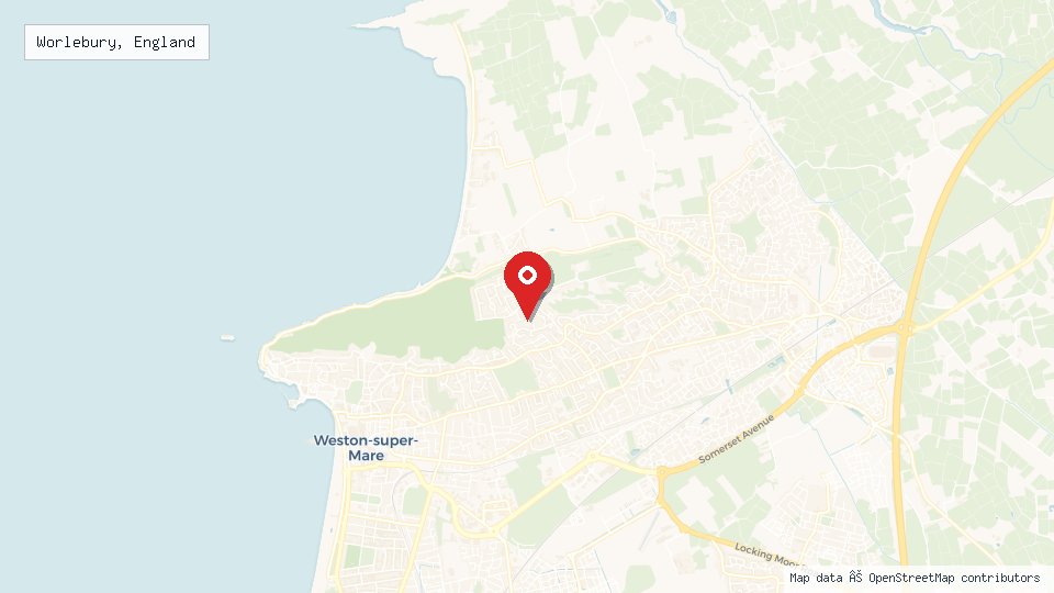 Street map of Worlebury, England with location pin