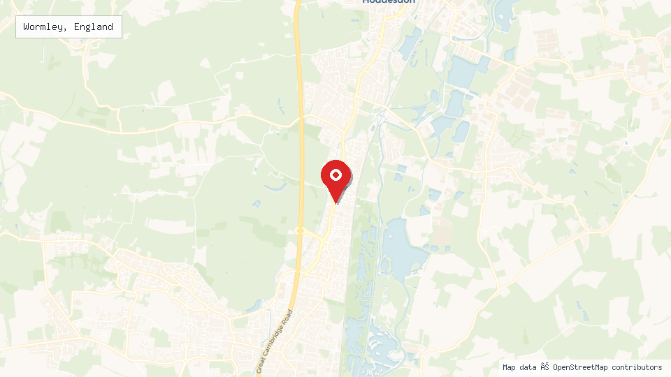 Street map of Wormley, England with location pin