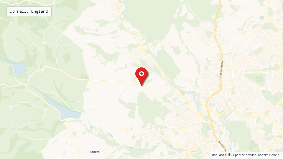 Street map of Worrall, England with location pin