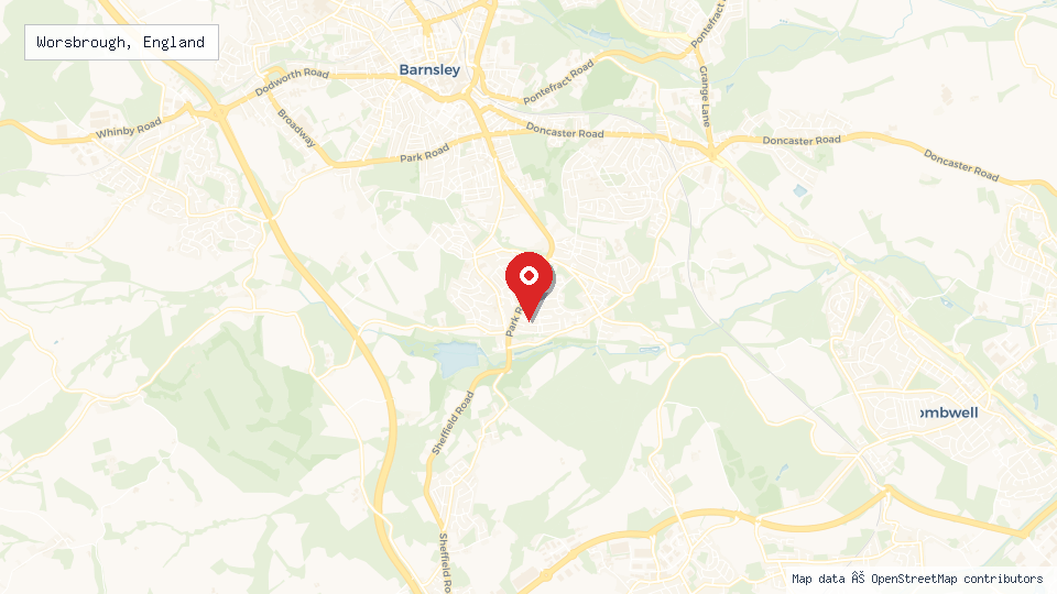 Street map of Worsbrough, England with location pin