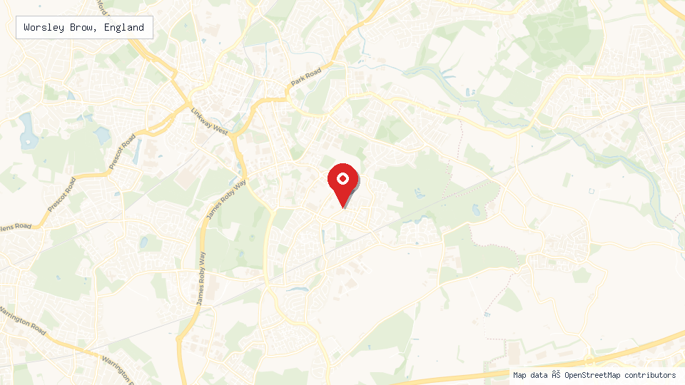 Street map of Worsley Brow, England with location pin