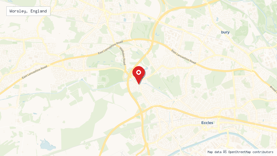 Street map of Worsley, England with location pin