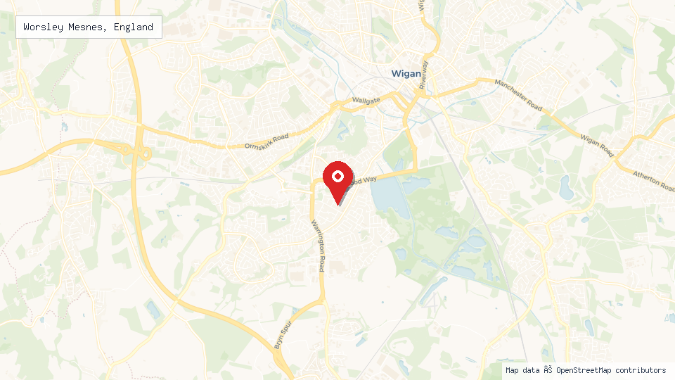Street map of Worsley Mesnes, England with location pin