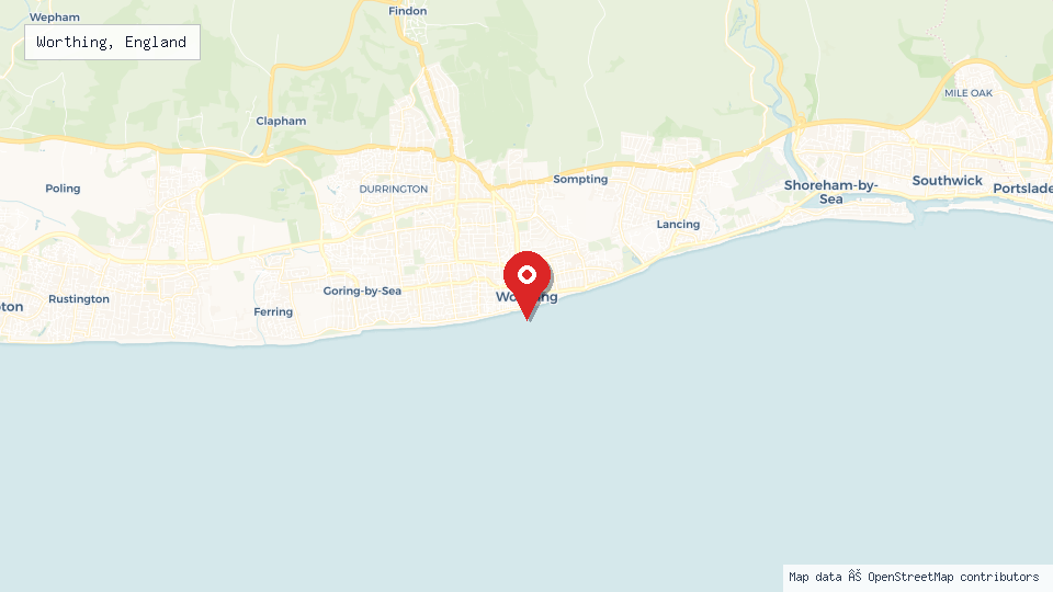 Street map of Worthing, England with location pin