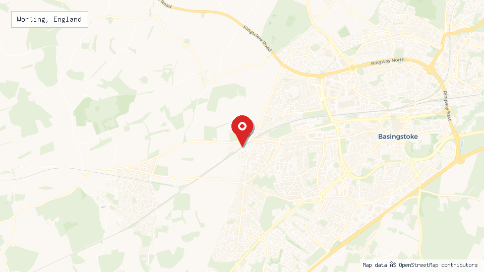 Street map of Worting, England with location pin