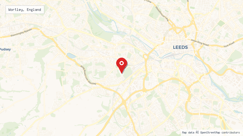 Street map of Wortley, England with location pin