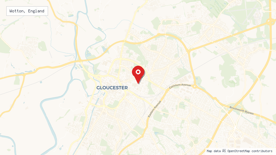 Street map of Wotton, England with location pin