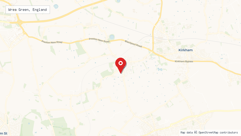 Street map of Wrea Green, England with location pin