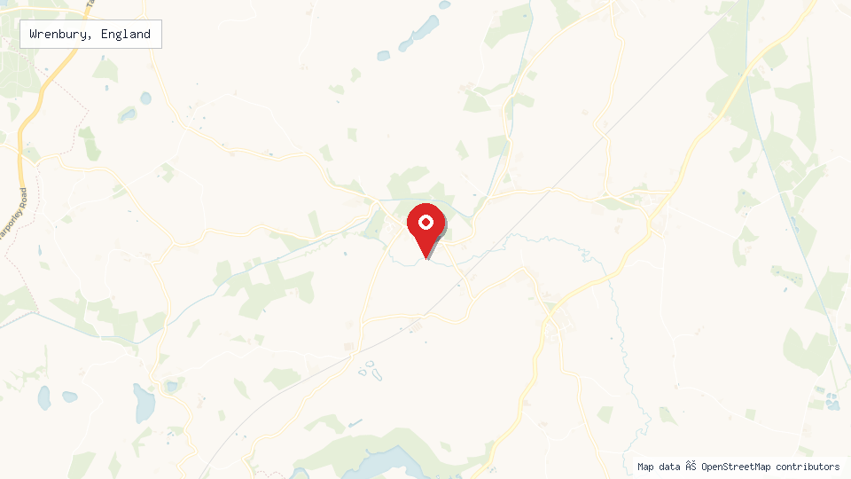 Street map of Wrenbury, England with location pin