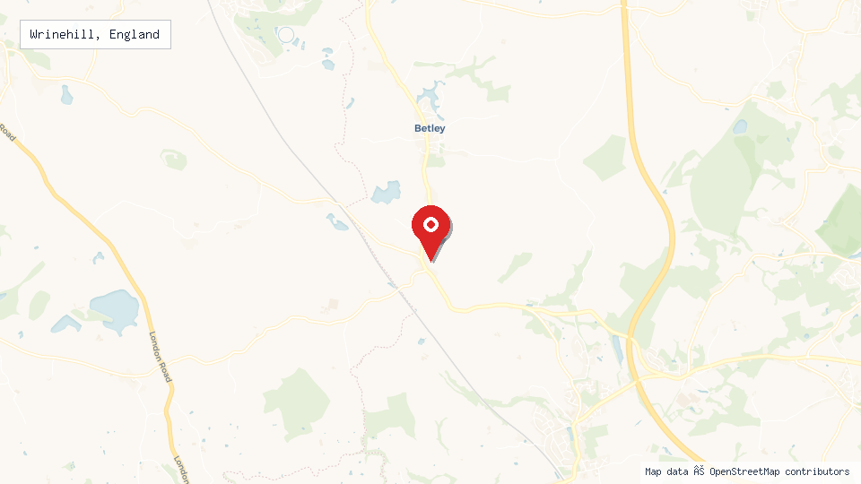 Street map of Wrinehill, England with location pin