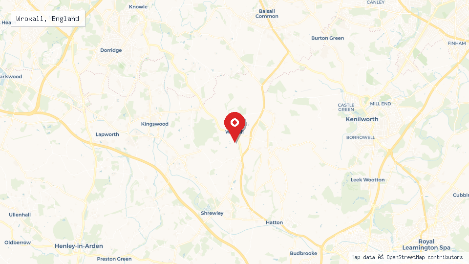 Street map of Wroxall, England with location pin