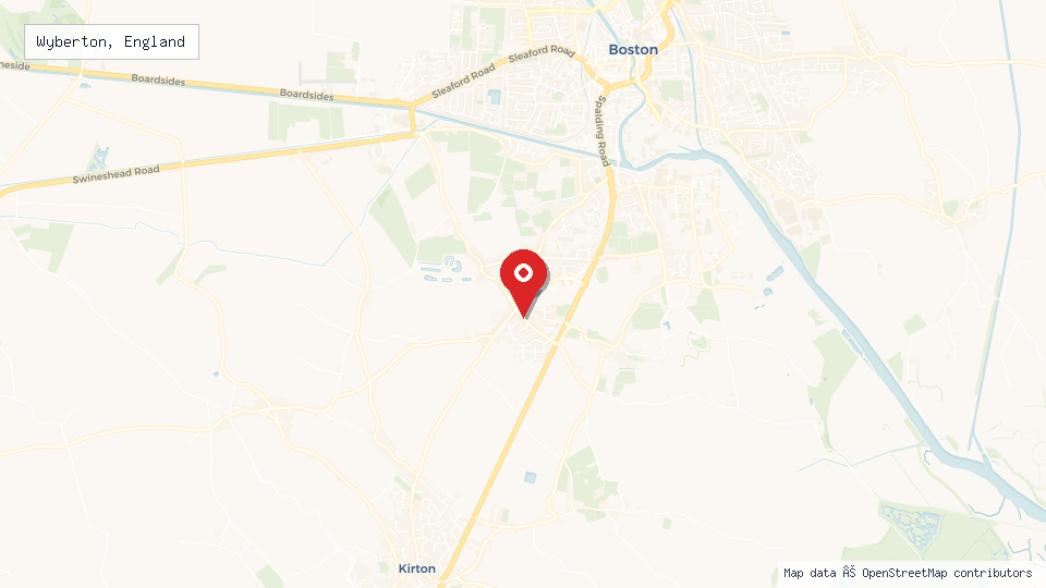Street map of Wyberton, England with location pin
