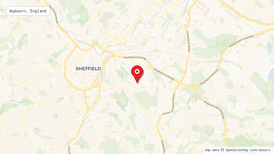 Street map of Wybourn, England with location pin