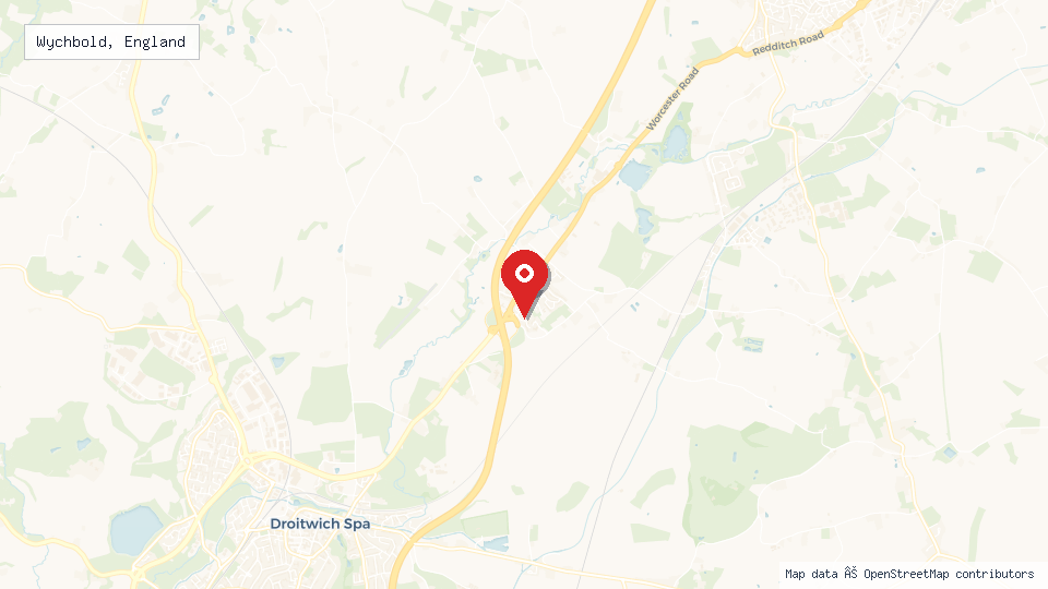 Street map of Wychbold, England with location pin