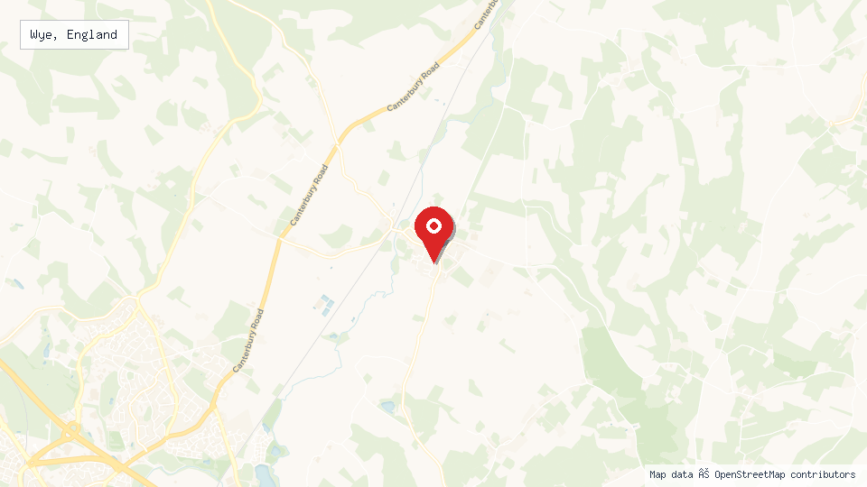 Street map of Wye, England with location pin