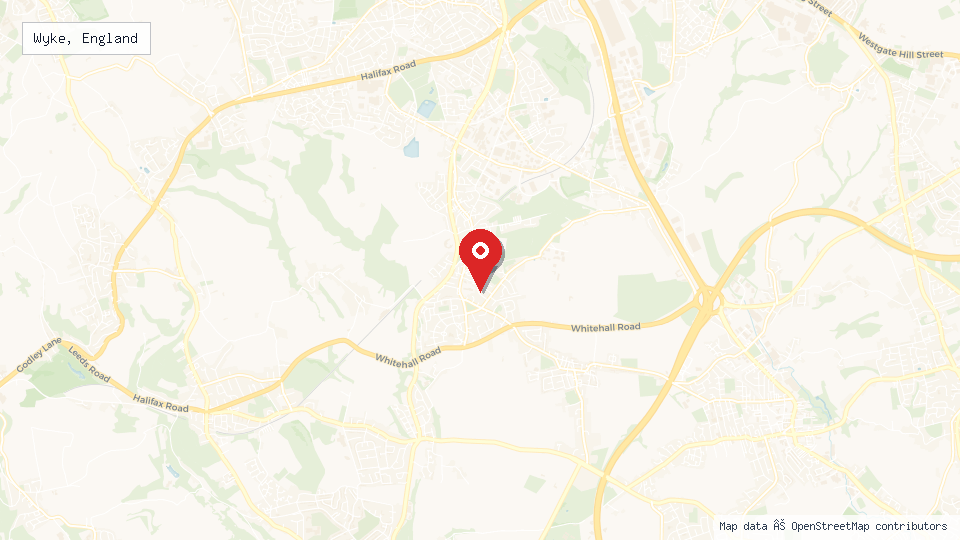 Street map of Wyke, England with location pin