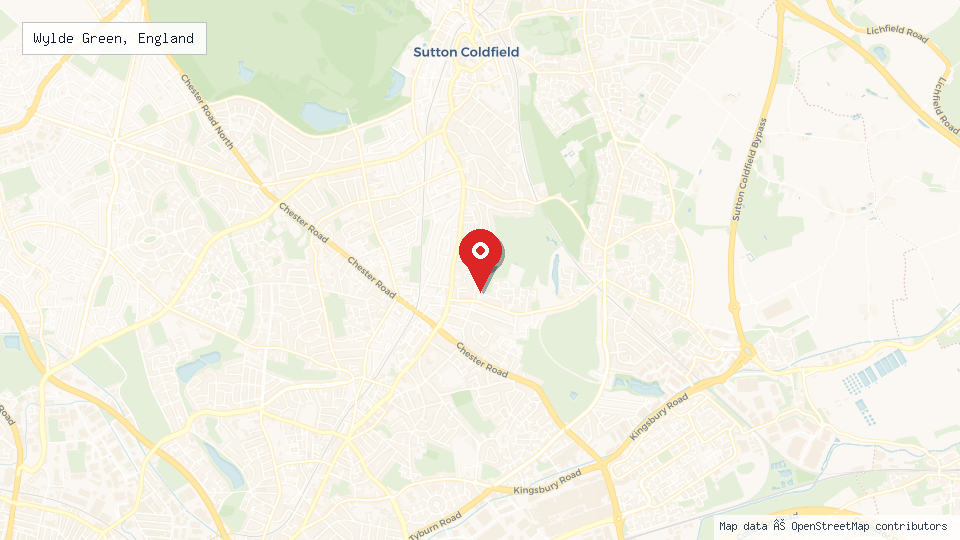 Street map of Wylde Green, England with location pin