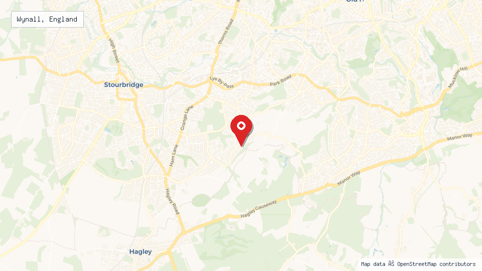 Street map of Wynall, England with location pin