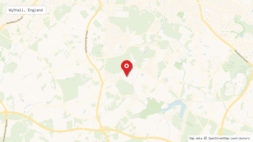 Street map of Wythall, England with location pin