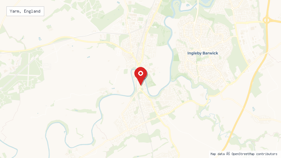 Street map of Yarm, England with location pin
