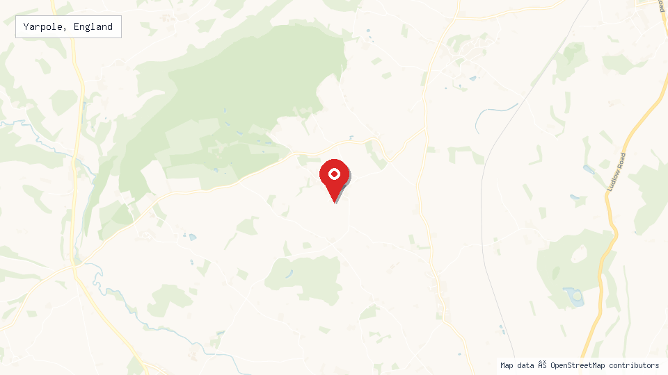 Street map of Yarpole, England with location pin
