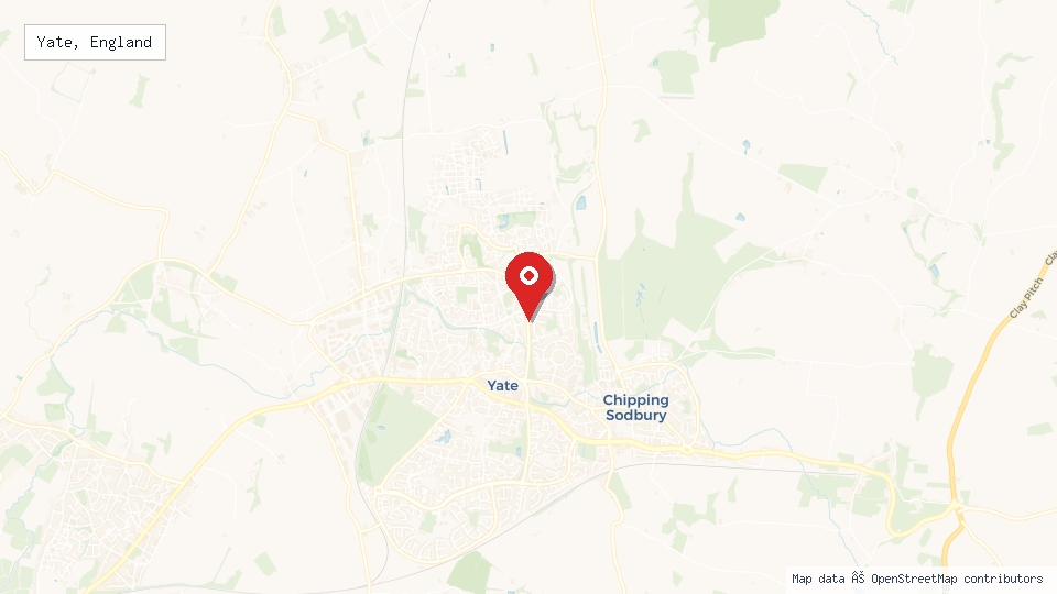 Street map of Yate, England with location pin