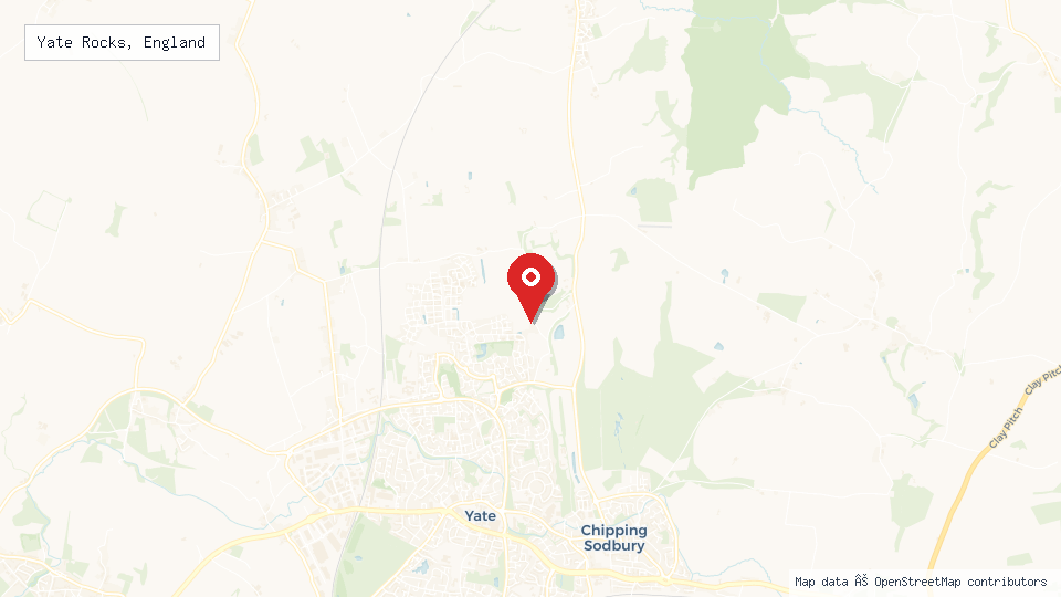 Street map of Yate Rocks, England with location pin