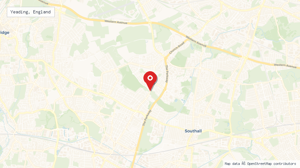 Street map of Yeading, England with location pin