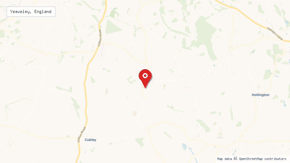 Street map of Yeaveley, England with location pin