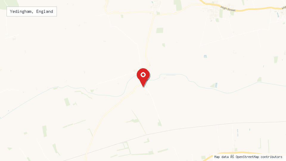Street map of Yedingham, England with location pin