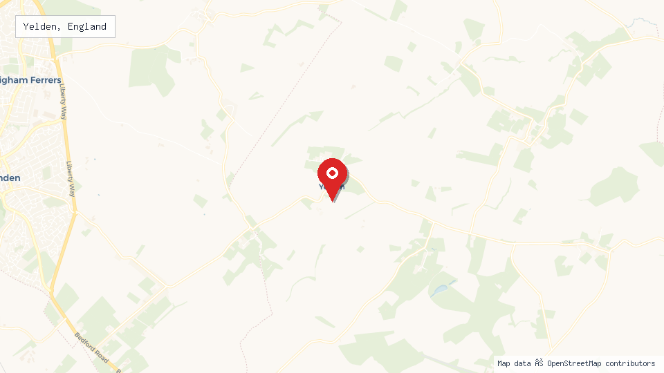 Street map of Yelden, England with location pin