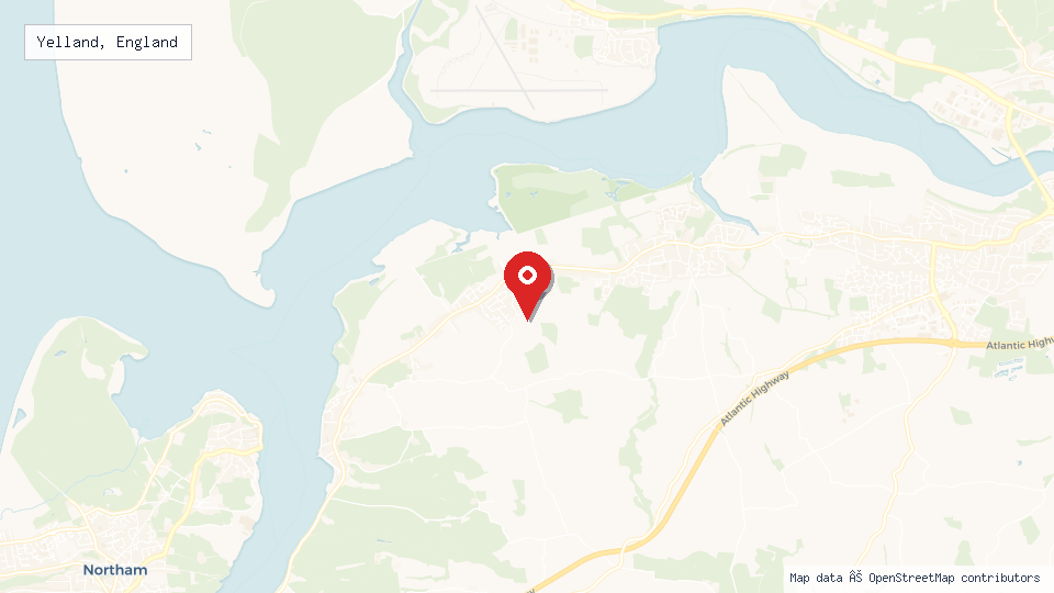 Street map of Yelland, England with location pin