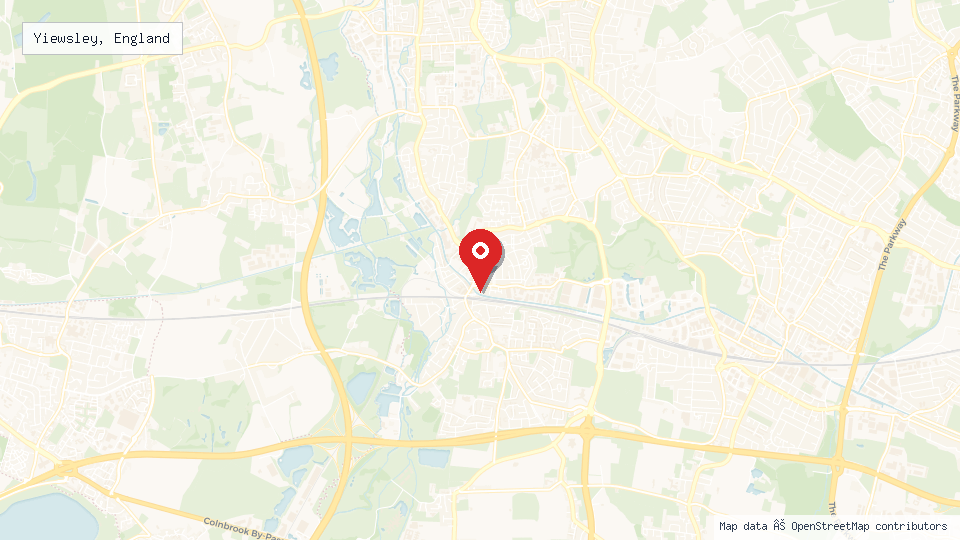 Street map of Yiewsley, England with location pin