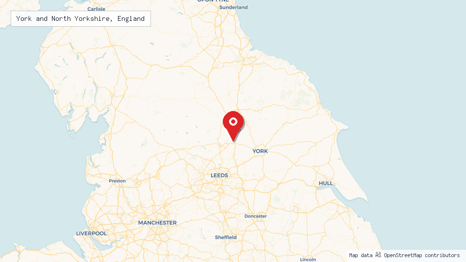Street map of York and North Yorkshire, England with location pin