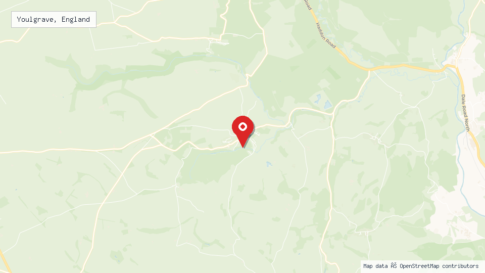 Street map of Youlgrave, England with location pin