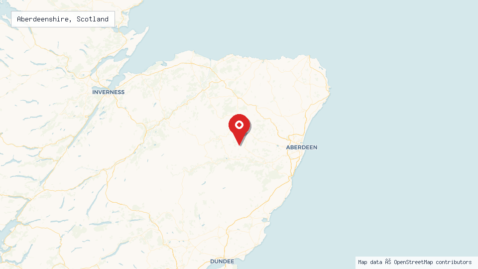 Street map of Aberdeenshire, Scotland with location pin
