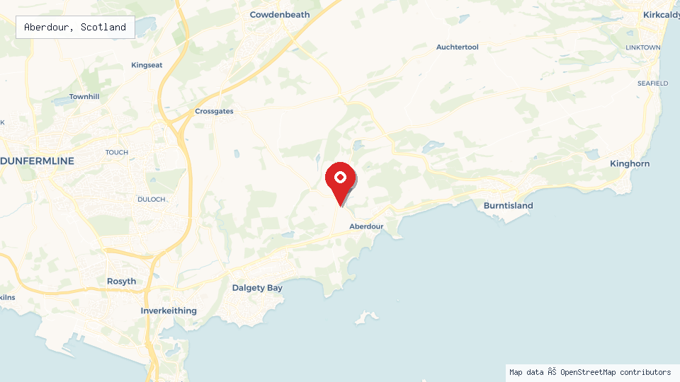 Street map of Aberdour, Scotland with location pin