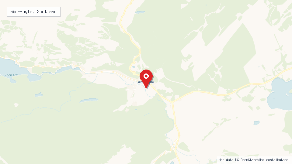 Street map of Aberfoyle, Scotland with location pin